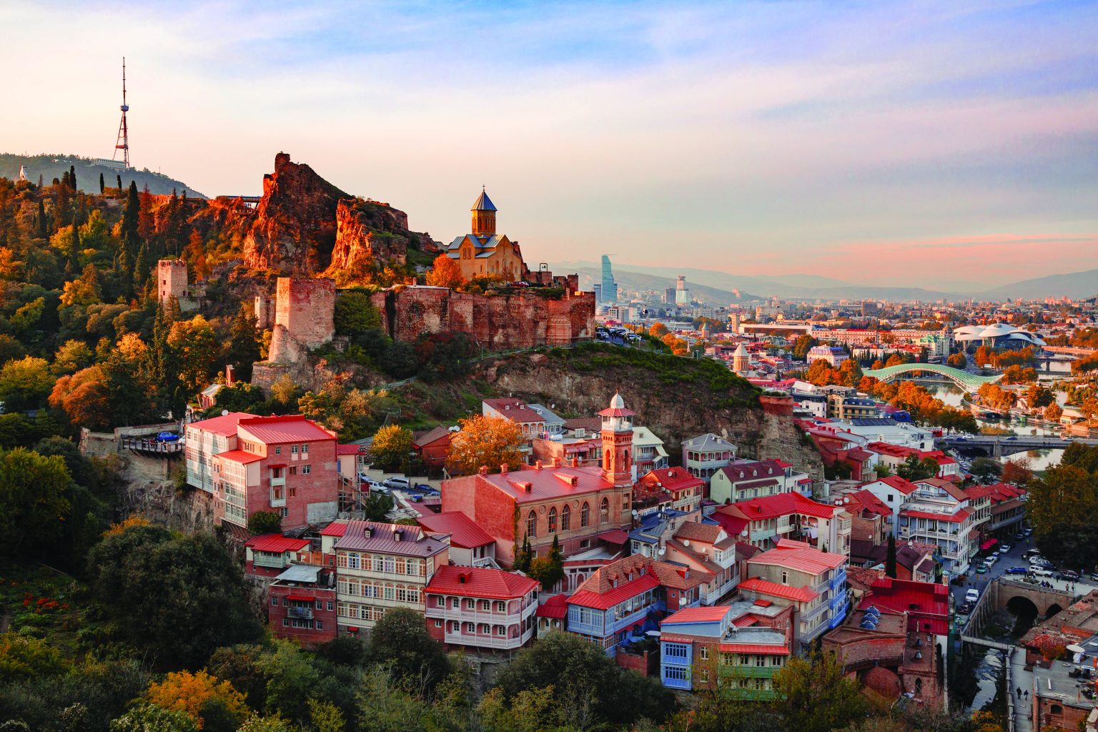 Old Tbilisi and Narikala Fortress at sunset