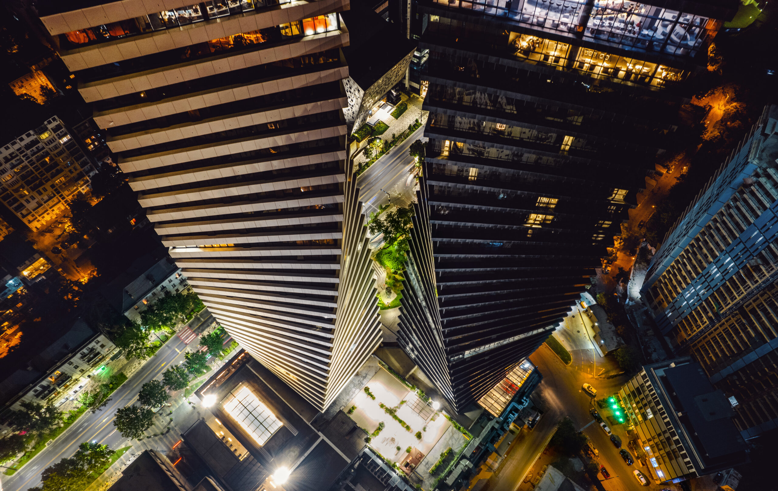 Axis Towers seen from above at night