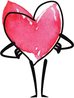 Pink watercolor heart character standing with hands on hips